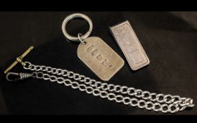 A Small Collection of Sterling Silver Items ( 3 ) In Total. Comprises 1/ Money Clip. 2/ Key-ring.