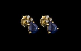 Pair of 18ct Gold Sapphire & Diamond Earrings,