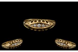 Antique Period - Attractive 18ct Gold 5 Stone Diamond Ring In Ornate Gallery Setting. The Diamonds