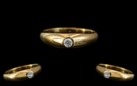 18ct Gold - Single Stone Pave Diamond Set Band Ring, Gold Marks to Exterior of Shank.