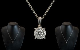 18ct White Gold - Superb Diamond Set Pendant, Attached to 18ct White Gold Chain,