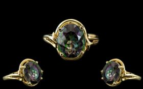 14ct Gold - Attractive Mystic Topaz Set RIng. Marked 14ct. The Faceted Mystic Topaz of Green -
