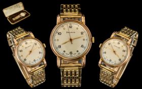 Helvitia - 1950's Swiss made Vintage 9ct Gold Cased Mechanical Wrist Watch with Attached 9ct Gold