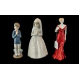 Three Porcelain Figures, comprising Royal Worcester 'Diana, Princess of Wales',