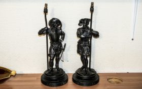 Two Spelter Figural Lamps, depicting two cavaliers, measures 14" height.