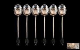 Art Deco Period Set of Six Sterling Silver Copper Spoons hallmark Birmingham 1936. Maker B.B.S. Ltd.