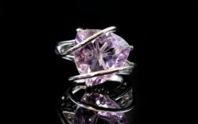 Amethyst 'Caged' Solitaire Statement Ring,