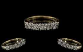 Ladies 9ct White & Yellow Gold Diamond Set Ring. Marked 9.375 to interior of shank. The baguette and