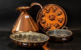 3 Large Copper Jelly Moulds + 1 Large Copper Urn. ( 4 ) In Total. Please See Photo.