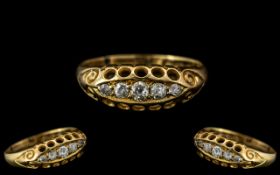 Antique Period 18ct Gold - Attractive 5 Stone Diamond Ring, Gallery Setting.