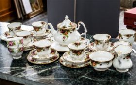 Royal Albert 'Old Country Roses' Tea Service, comprising tea pot, milk jug, sugar bowl,