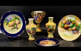 Collection of Fruit Painted Pottery, comprising twin handled urn handpainted by T Hadfield,