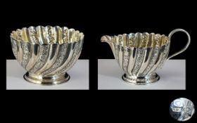 Victorian Period - Superb Quality Sterling Silver Milk Jug / Sugar Bowl of Small Proportions,