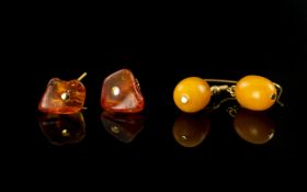 Butterscotch Amber Oval Drop Earrings and Yellow Amber 'Nugget' Drop Earrings,