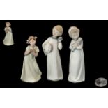 Nao by Lladro Trio of Hand Painted Figures ( 3 ) Comprises 1/ Girl In Nightdress Holding a Doll.