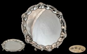 George II Superb Sterling Silver Footed Salver with Shell Motif Border and Splayed Hoofed Feet.