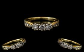 18ct Yellow Gold - Attractive 3 Stone Diamond Set Dress Ring. Marked 18ct to Interior of Shank.