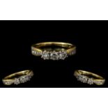 18ct Yellow Gold - Attractive 3 Stone Diamond Set Dress Ring. Marked 18ct to Interior of Shank.
