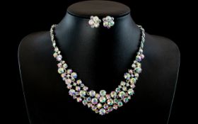 Aurora Borealis Crystal Collar / Necklace and Cluster Stud Earrings Set, the necklace,