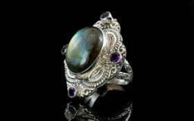 Wonderful High Quality Labradorite and Amethyst Statement Ring,