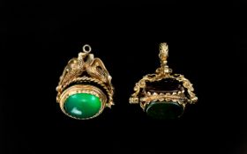 Antique - Fine Pair of 9ct Gold Stone Set Swivel Fobs of Ornate Designs / Decoration.