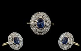 18ct Gold - Attractive and Good Quality Diamond and Sapphire Set Dress Ring of Pleasing Design.