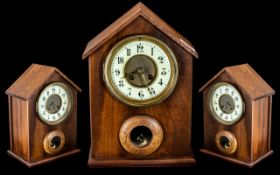 A French Movement Mantle Clock with cream chapter dial, Jacques Freres movement, with later wooden