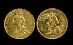 Queen Victoria 22ct Gold Jubilee Head Double Sovereign - Date 1887. Top Grade ( E.