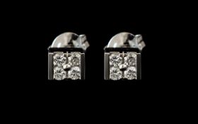 18ct Gold Diamond Set Stud Earrings, square mount set with four round brilliant cut diamonds.