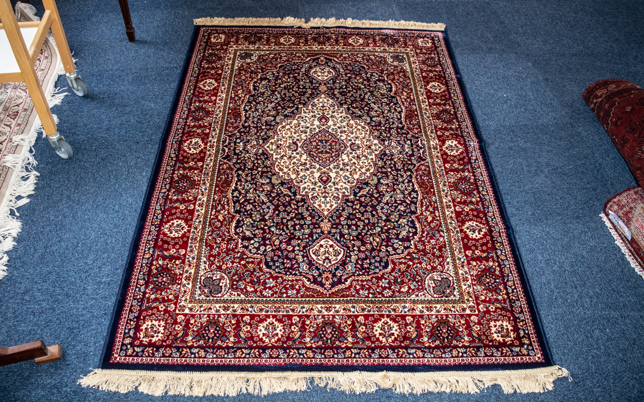 Blue Ground Cashmere Rug, unused, measures 170 x 120.