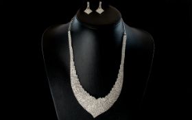 Brilliant White Crystal V-Shape Necklace and Drop Earrings Set,