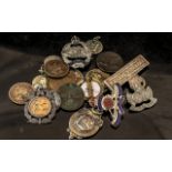 Selection of British military sweetheart brooches and other silver and white metal items.