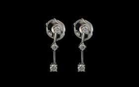 Pair of 18ct White Gold Diamond Drop Earrings, for pierced ears, weight 2.