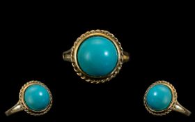 Ladies - 9ct Gold Turquoise Set Ring. Full Hallmark for 9.375 to Interior of Shank.