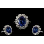 18ct White Gold - Stunning Tanzanite and Diamond Set Dress Ring.