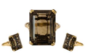 9ct Gold - Smoky Topaz Single Stone Ring. Full Hallmark for 9ct to Interior of Shank.