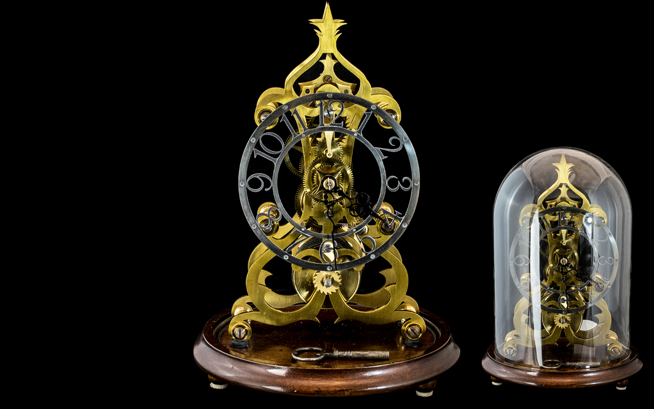 Victorian Period - Superb Single Fusee Brass Skeleton Clock,