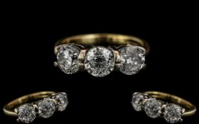 18ct Gold - Superb 3 Stone Diamond Ring. Full Hallmark for 18ct to Interior of Shank.