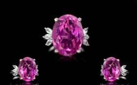Magenta Pink Triplet Quartz and Topaz Ring, the striking, magenta pink, oval cut,