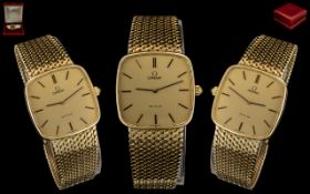 Omega - De-Ville Signed Gents 9ct Gold Wrist Watch with Integral 9ct Gold Mesh Bracelet.