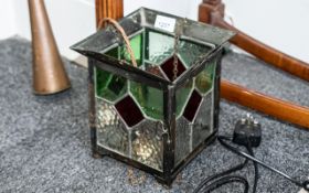 Lamp With Leaded Red Diamond Decoration, black metal square lamp,