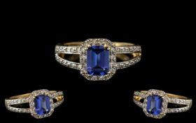 Ladies - Superb 18ct Gold Tanzanite and Diamond Set Dress Ring.