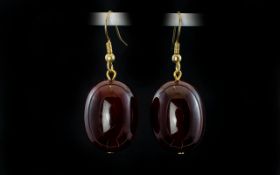 Pair of Dark Cherry Amber Style Large Drop Earrings,