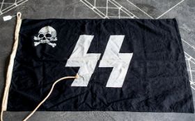 Third Reich Nazi German style SS flag. Heavy black cotton with the SS runes and skull in white.