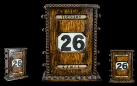 Edwardian Period - English Oak Cased Desk Perpetual Calendar, Showing Date - Day - Month. c.