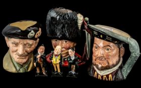 Three Royal Doulton Character Jugs to include, The Guardsman DC6755, The Monty DC6202, Henry VIII