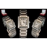 Cartier - Gents Tank Francaise Large Size Automatic Brushed Steel Wrist Watch.