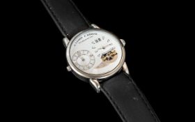 Gentleman's Fashion Watch in the style of A Lange & Sohne, with white face and two inner dials