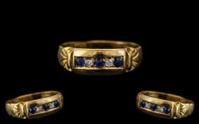 Victorian Period 18ct Gold - Attractive 3 Stone Sapphire and Diamond Set Dress Ring,