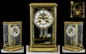 Samuel Marti Brass ( Gilt ) 4 Glass Panel Mantel Clock, With 8 Day Striking Pendulum,